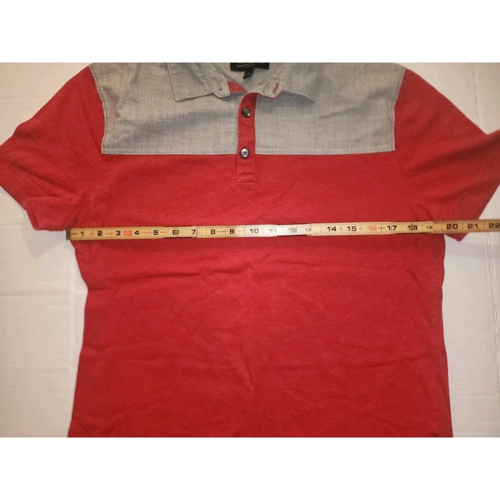 Banana Republic Gray Red Polo Short Sleeve Men's L Slim Fit